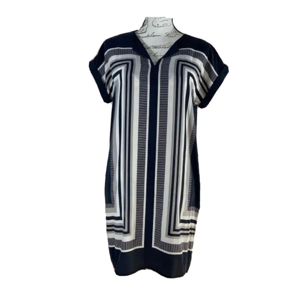 Cynthia Rowley Silk Dress 4 Small Charcoal Gray Cream Colorblock Shift Sheath